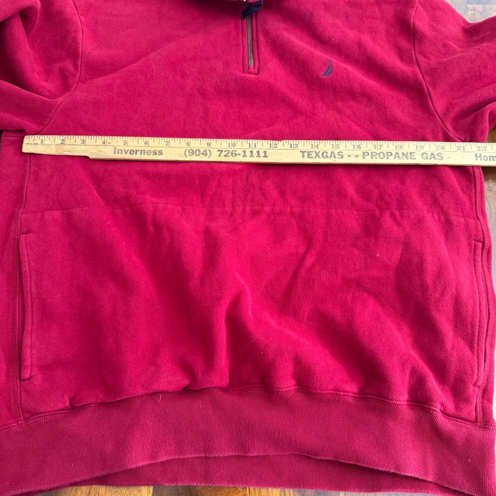 Nautica Red Quarter Zip Pullover Sweatshirt Men XL‎ Fleece Lined Logo Distressed - Picture 7 of 11